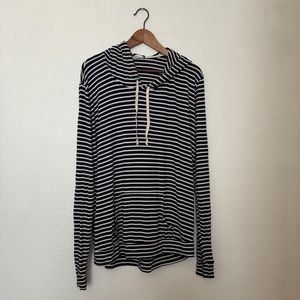 Brandy Melville Navy and White Striped Hooded Pullover